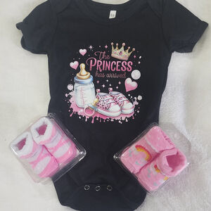 👶 Baby Girl Swiggles Bodysuit & Booties Set 0-12M Black Pink Princess 👸